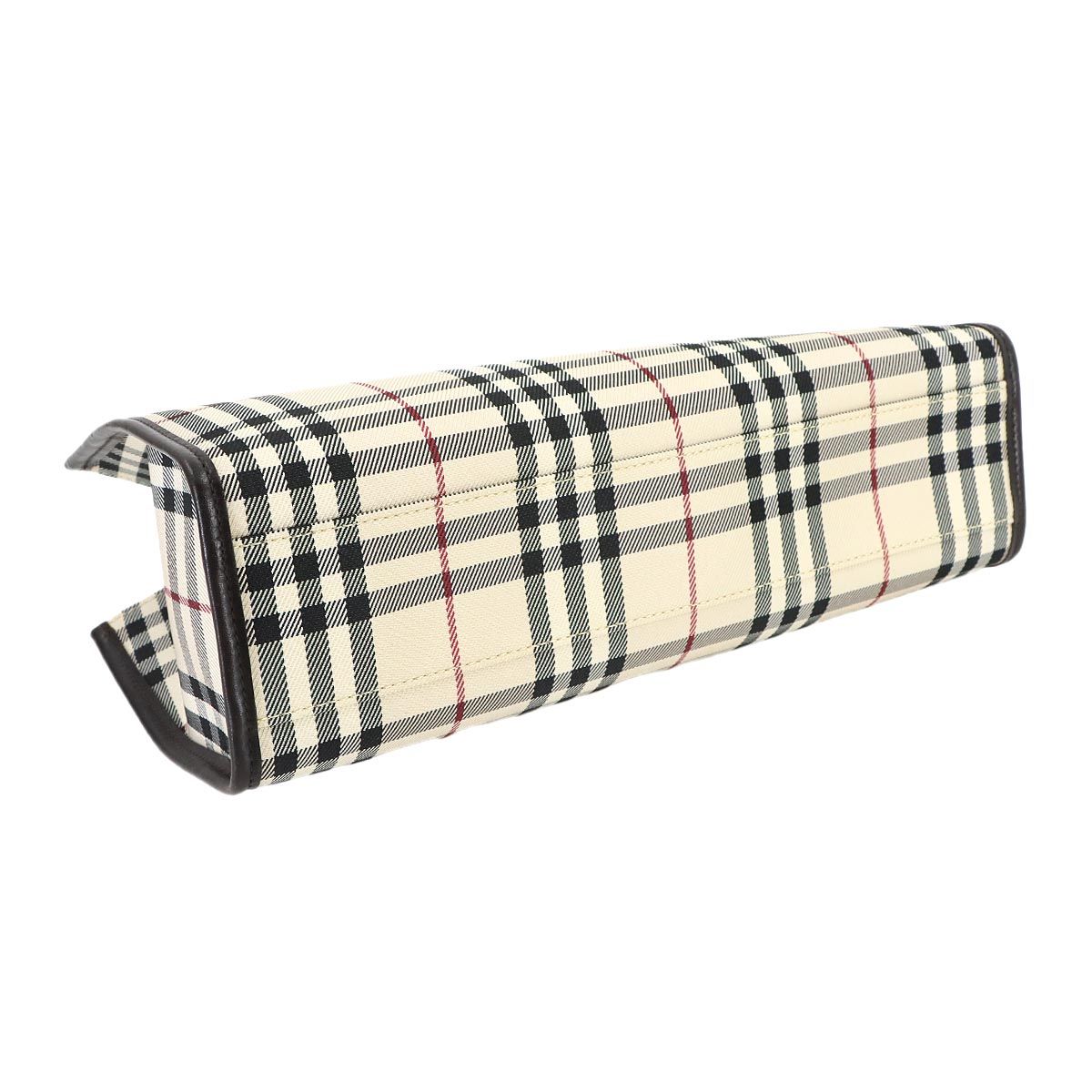 Plaid Hand Bag Canvas Leather Beige Brown Purse