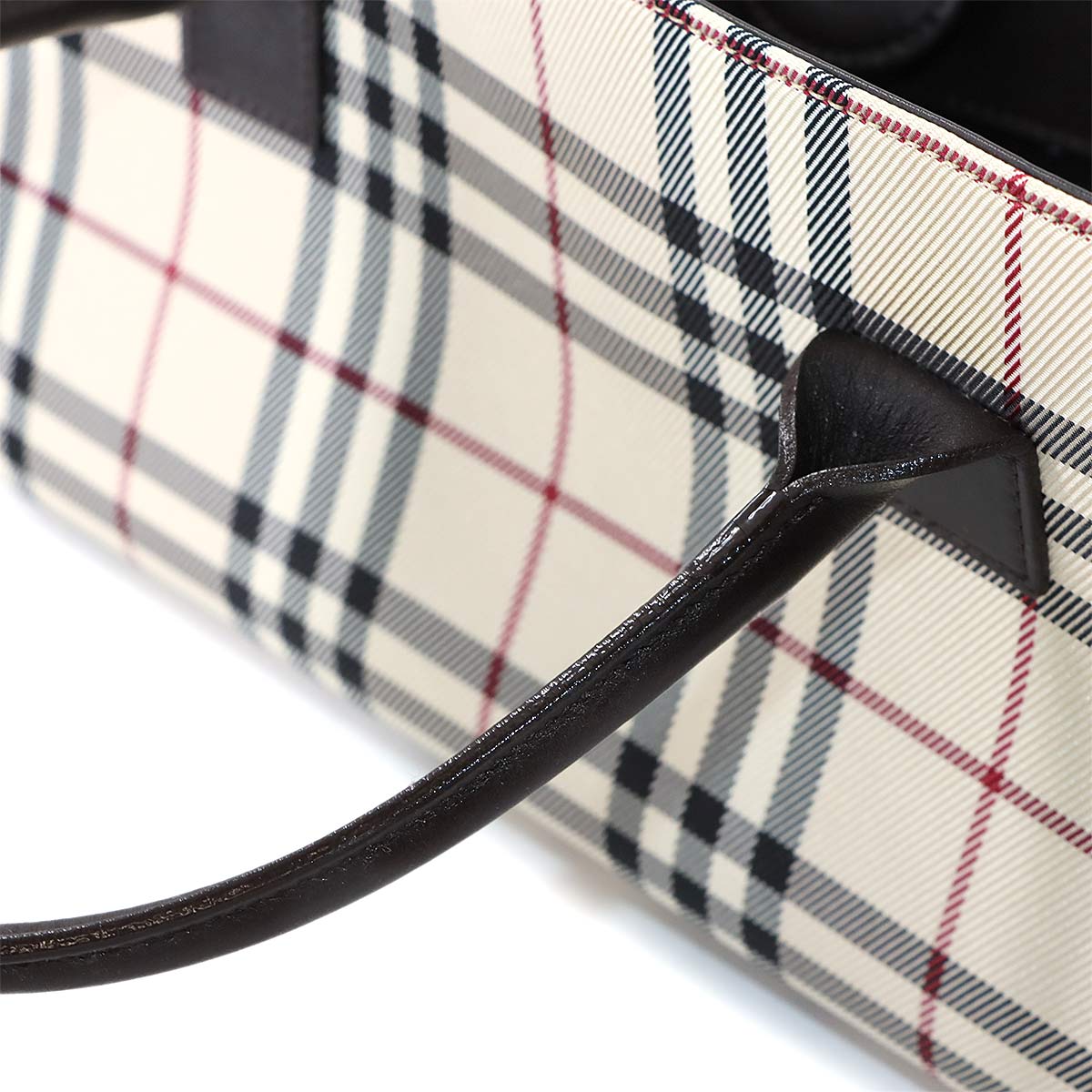 Plaid Hand Bag Canvas Leather Beige Brown Purse