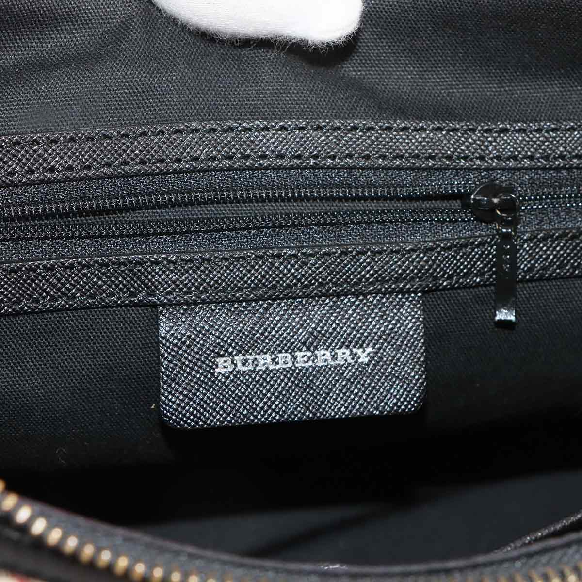 Shoulder Bag Canvas Leather Beige Black Plaid Purse