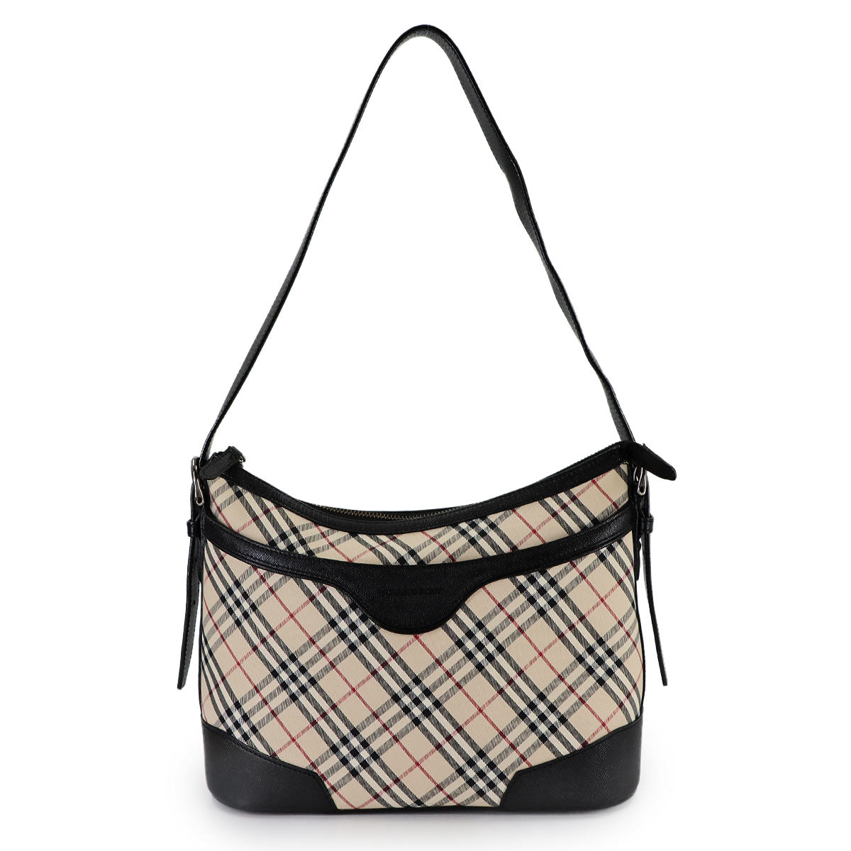 Shoulder Bag Canvas Leather Beige Black Plaid Purse