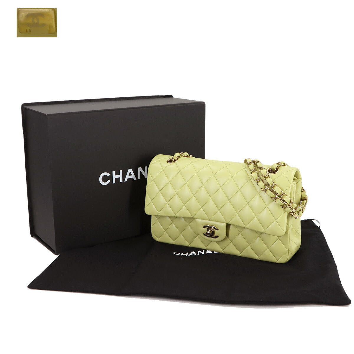 Matelasse 25 Chain Shoulder Bag Leather Light green A01112 11.12