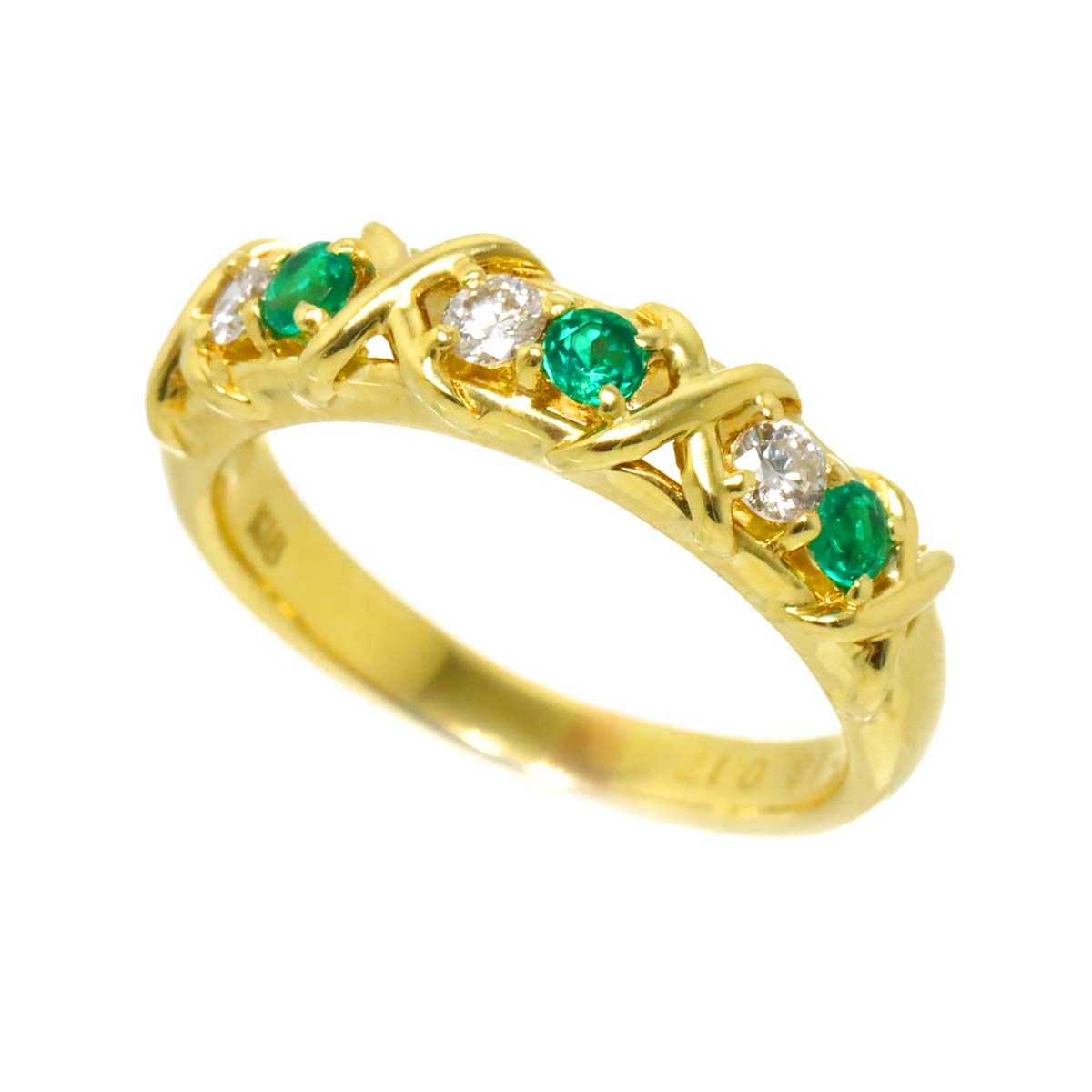 Emerald 0.18ct Diamond 0.17ct Ring K18 YG Yellow Gold size6(US)