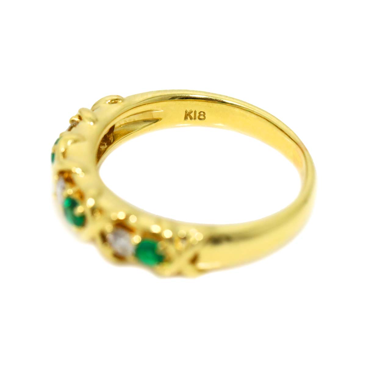 Emerald 0.18ct Diamond 0.17ct Ring K18 YG Yellow Gold size6(US)