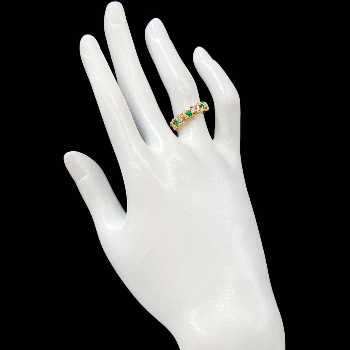 Emerald 0.18ct Diamond 0.17ct Ring K18 YG Yellow Gold size6(US)