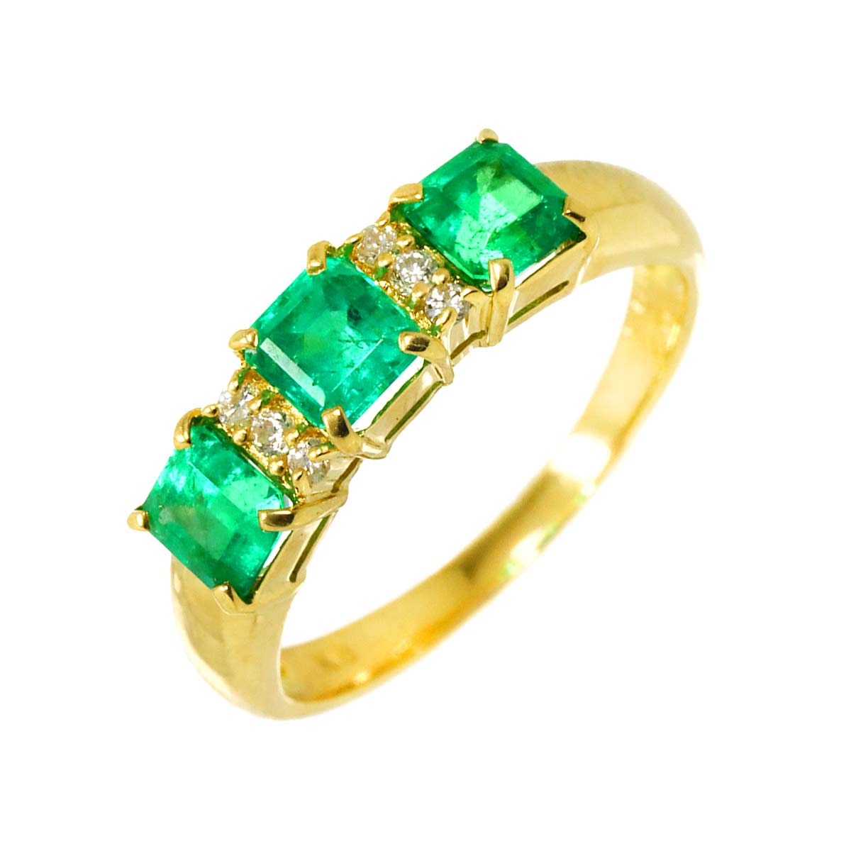 Emerald 1.02ct Diamond 0.06ct Ring 18K YG 750 size4.5((US)