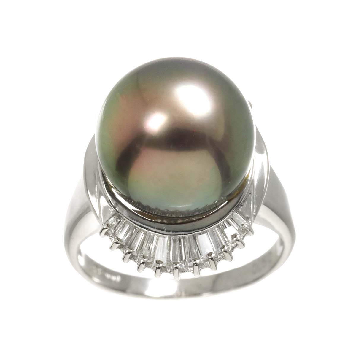 Black South Sea pearl 12.6mm Diamond 0.50ct Ring Pt 5.5-5.75(US)