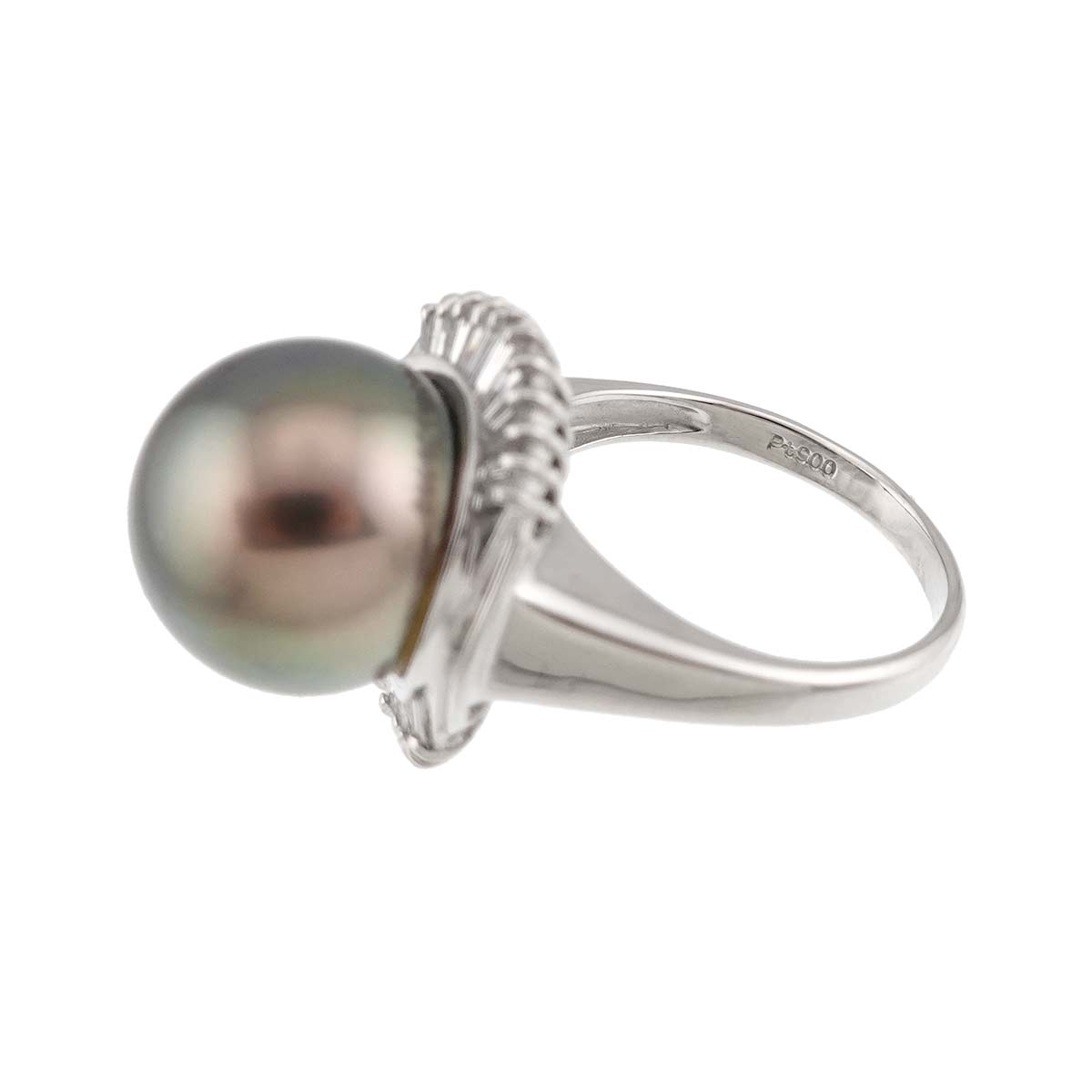 Black South Sea pearl 12.6mm Diamond 0.50ct Ring Pt 5.5-5.75(US)