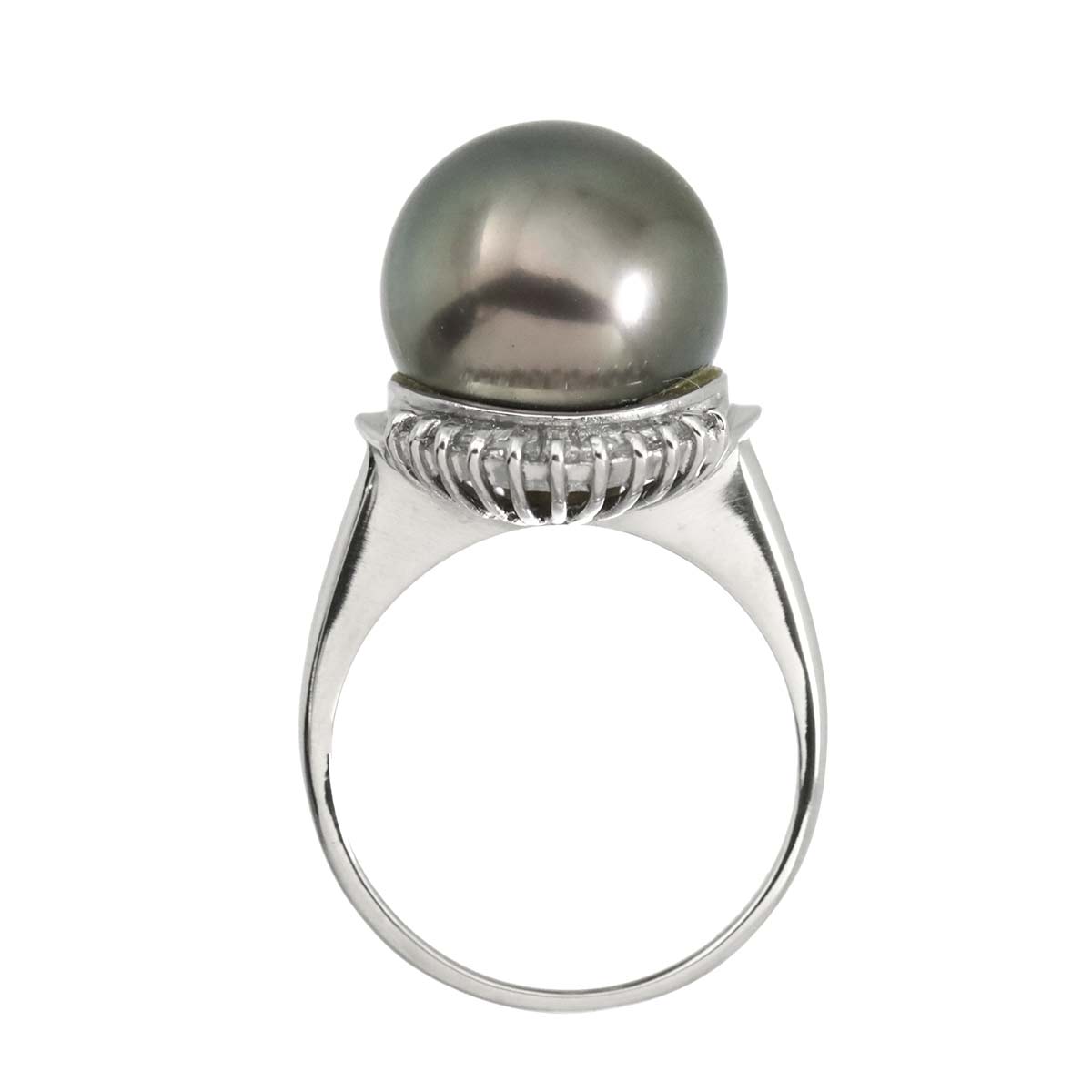 Black South Sea pearl 12.6mm Diamond 0.50ct Ring Pt 5.5-5.75(US)