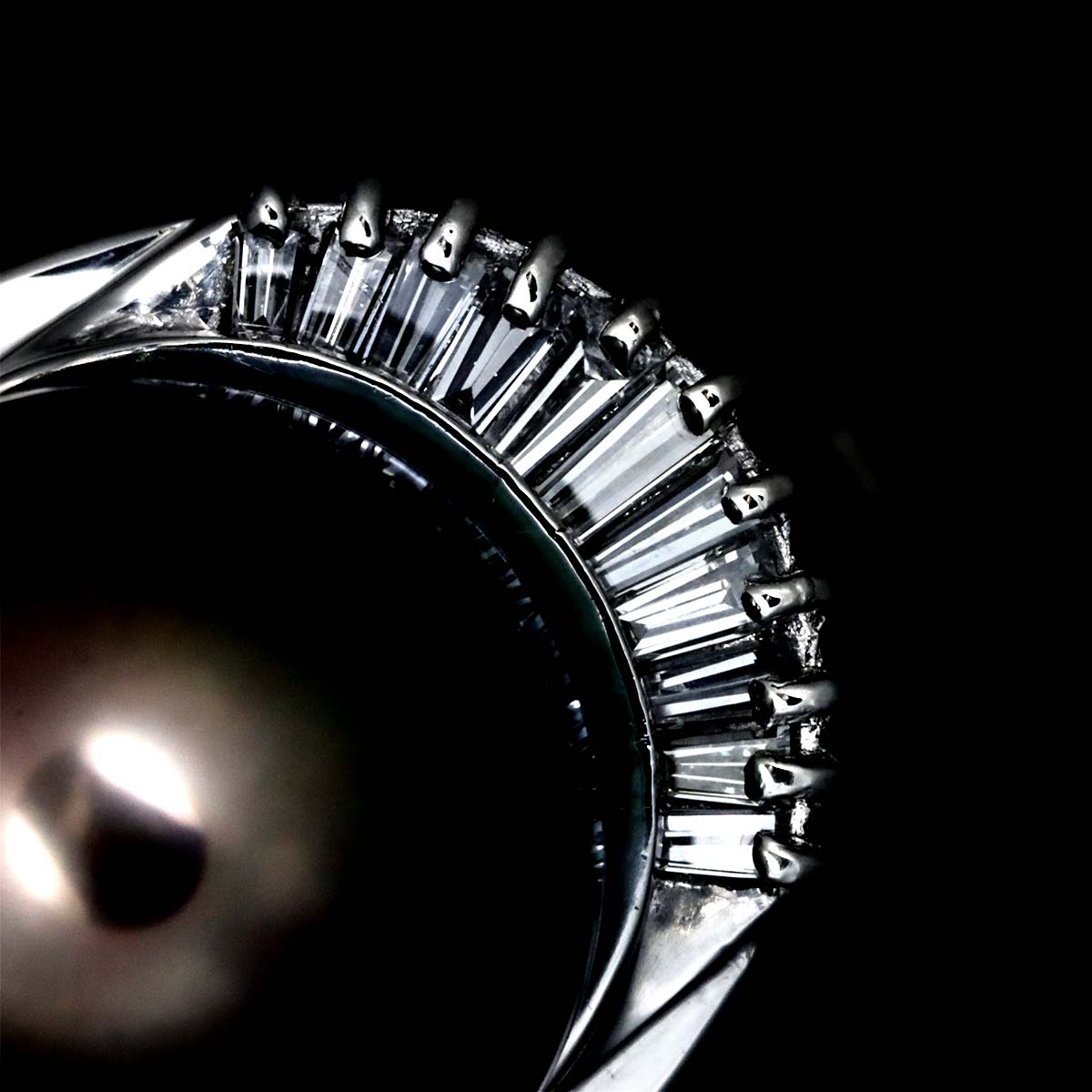 Black South Sea pearl 12.6mm Diamond 0.50ct Ring Pt 5.5-5.75(US)