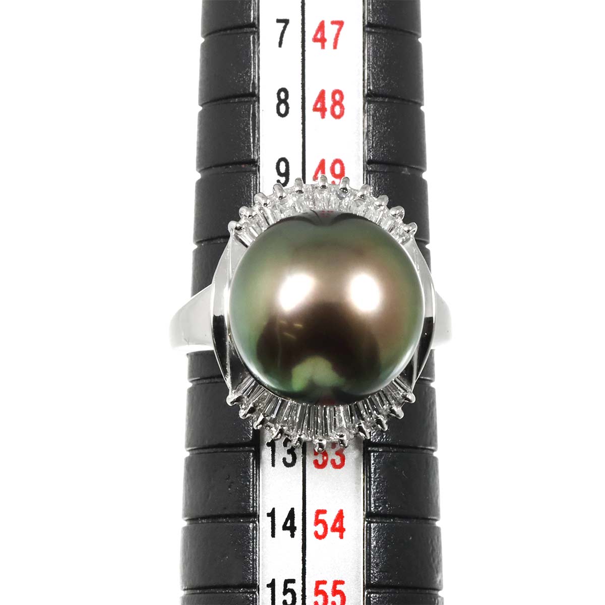 Black South Sea pearl 12.6mm Diamond 0.50ct Ring Pt 5.5-5.75(US)