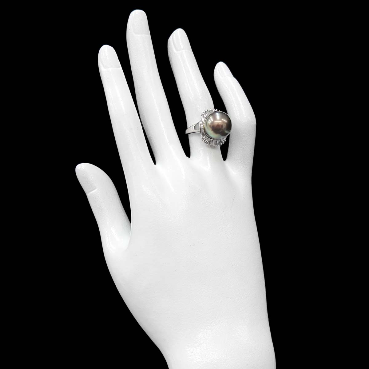 Black South Sea pearl 12.6mm Diamond 0.50ct Ring Pt 5.5-5.75(US)