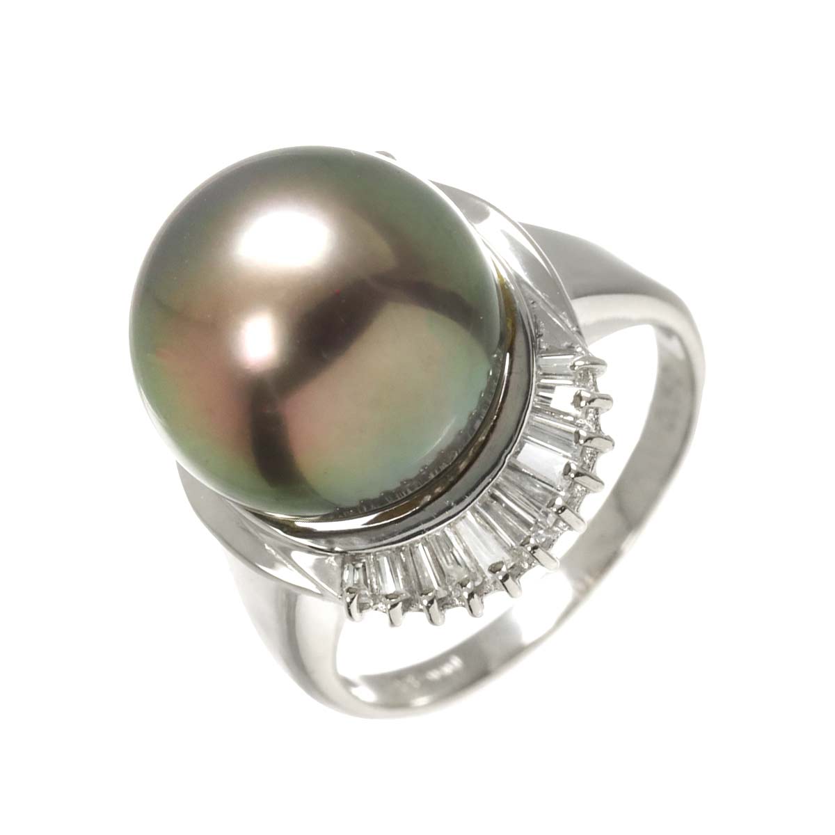 Black South Sea pearl 12.6mm Diamond 0.50ct Ring Pt 5.5-5.75(US)