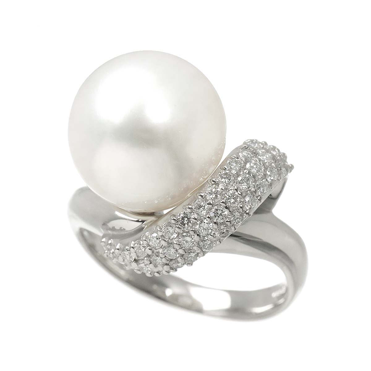 South Sea pearl 12.8mm Diamond 0.43ct Ring Pt Platinum Size7.75-8(US)