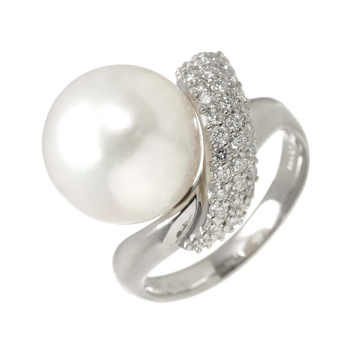 South Sea pearl 12.8mm Diamond 0.43ct Ring Pt Platinum Size7.75-8(US)