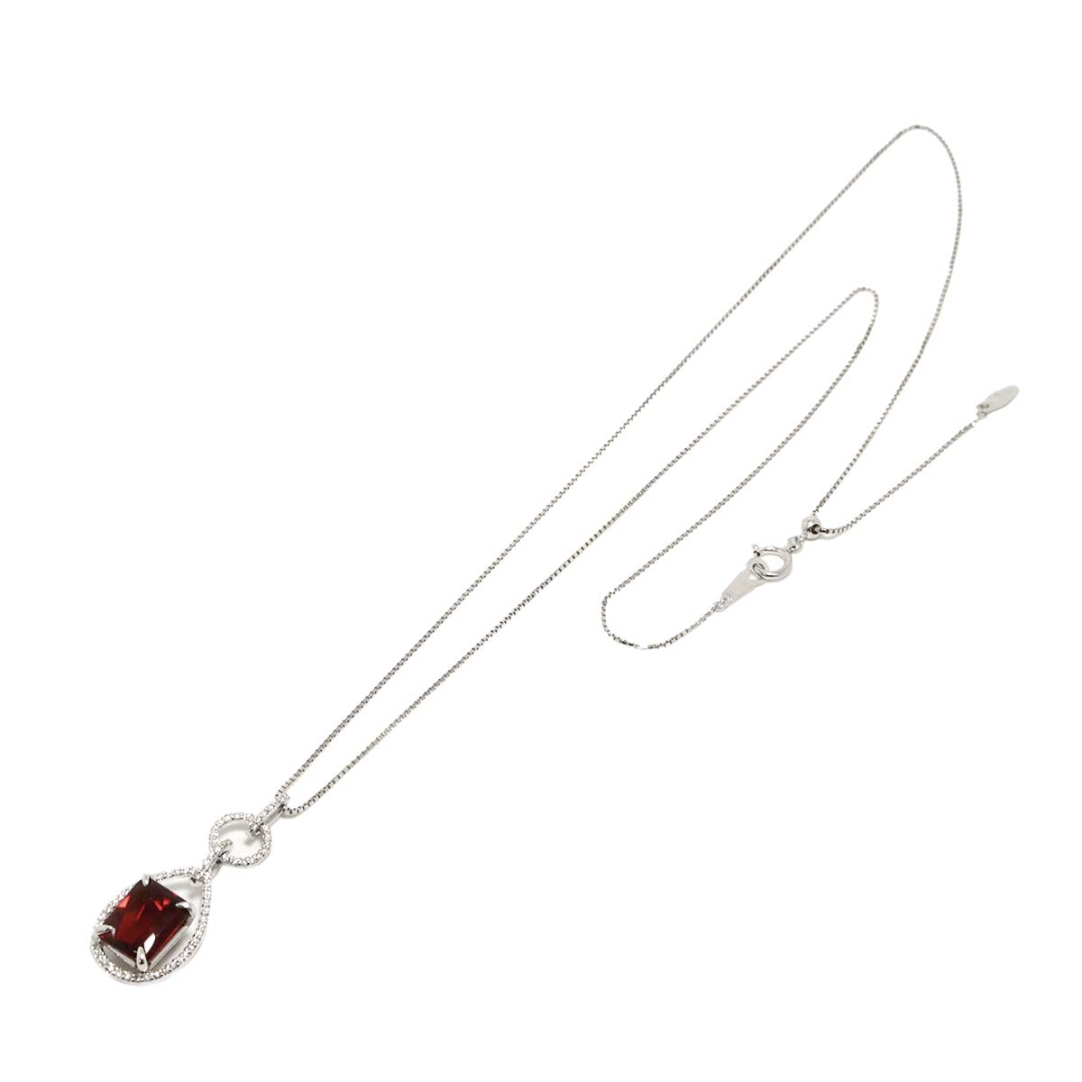 Garnet 4.22ct Diamond 0.27ct Necklace 18K 18K White Gold 750