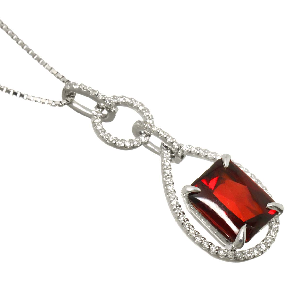 Garnet 4.22ct Diamond 0.27ct Necklace 18K 18K White Gold 750