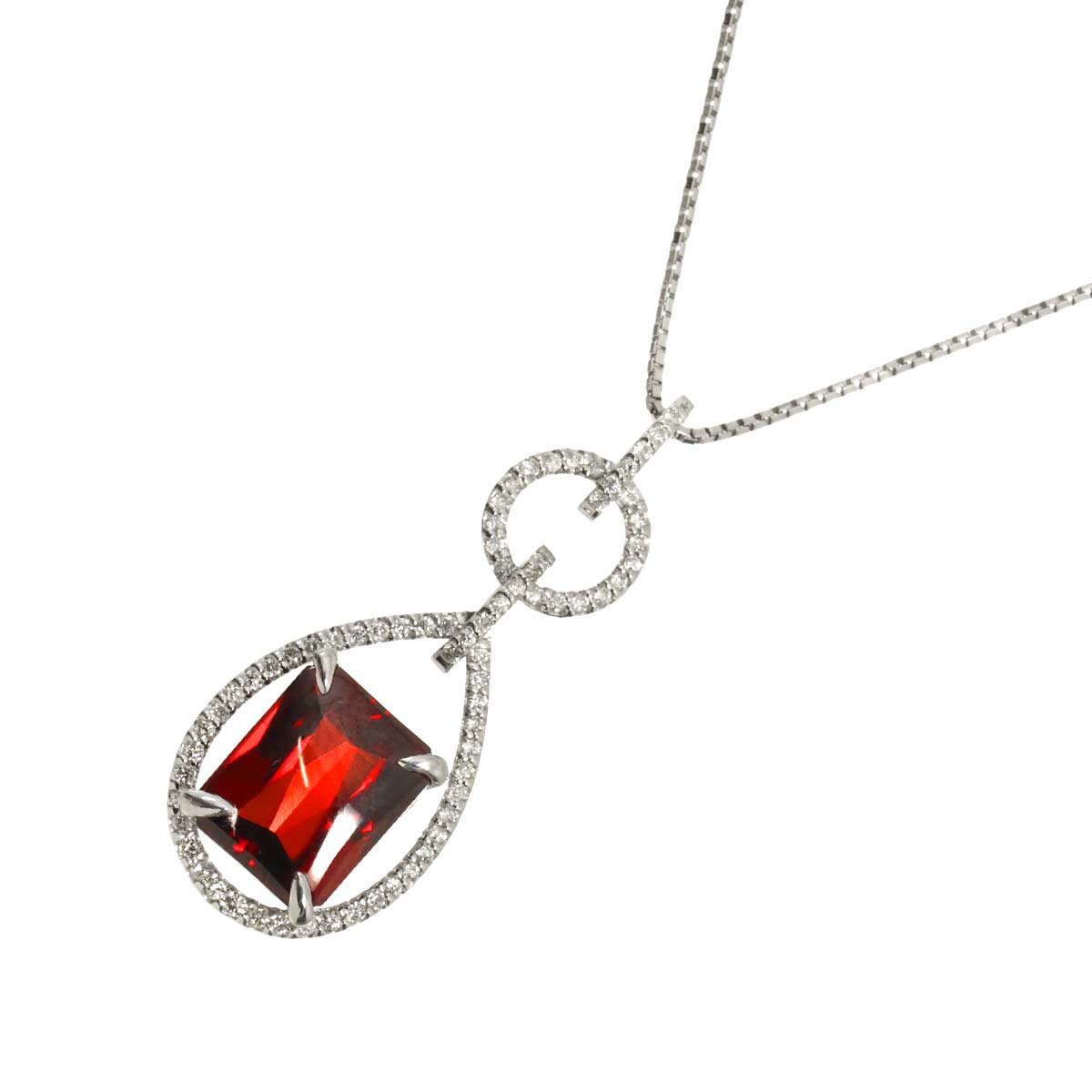 Garnet 4.22ct Diamond 0.27ct Necklace 18K 18K White Gold 750