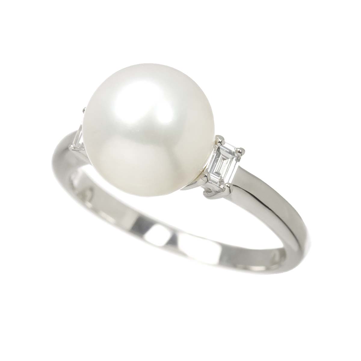 South Sea pearl 9.7mm Diamond 0.16ct Ring Pt Platinum Size6.5-6.75(US)