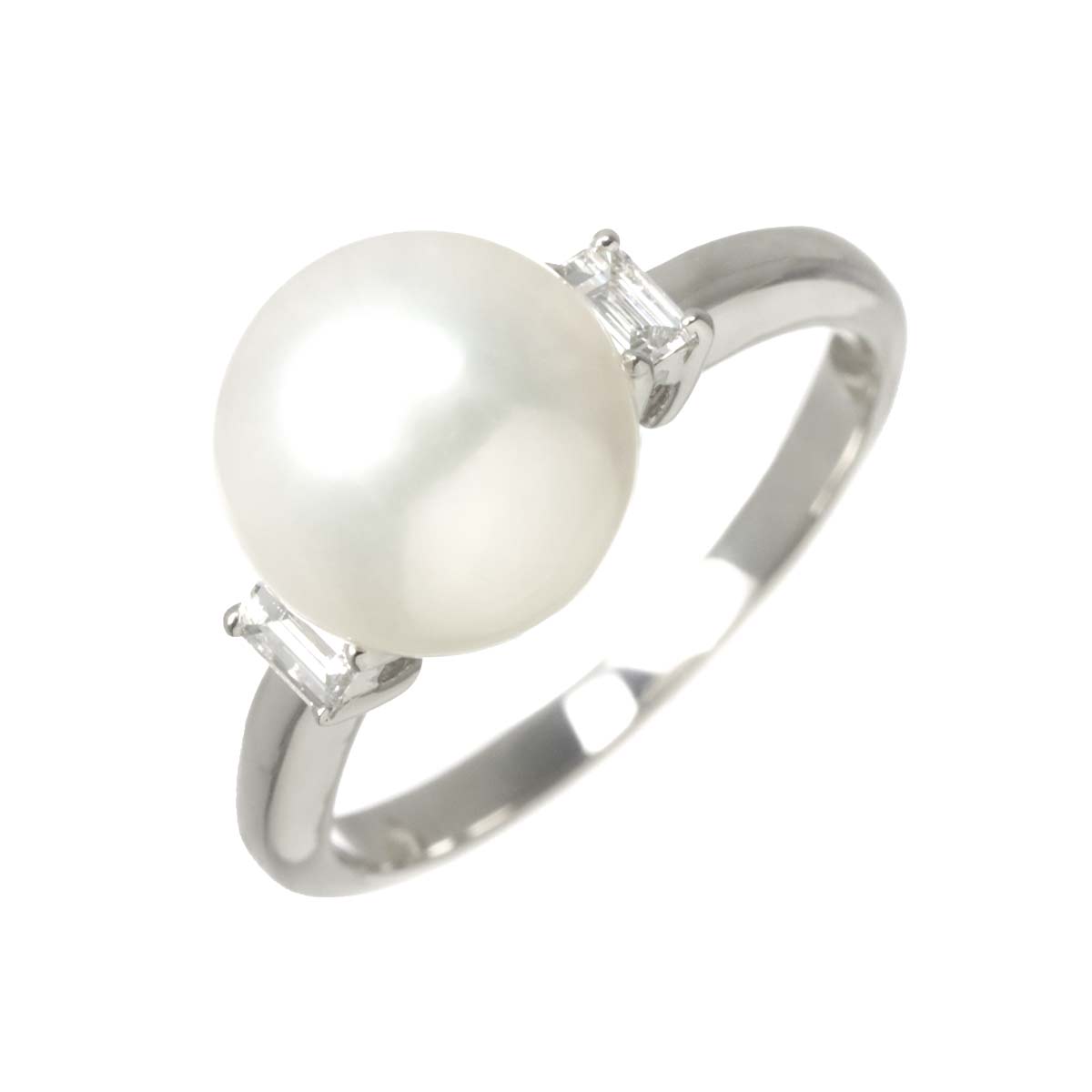 South Sea pearl 9.7mm Diamond 0.16ct Ring Pt Platinum Size6.5-6.75(US)