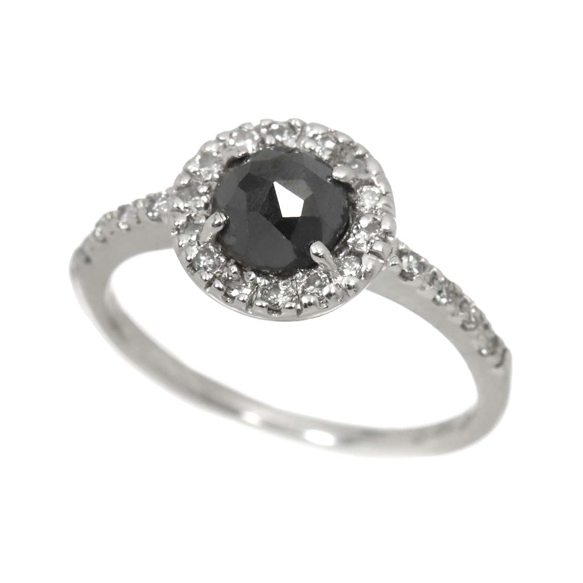 Black Diamond 0.82ct Diamond Ring K18 WG White Gold size3.75-4(US)