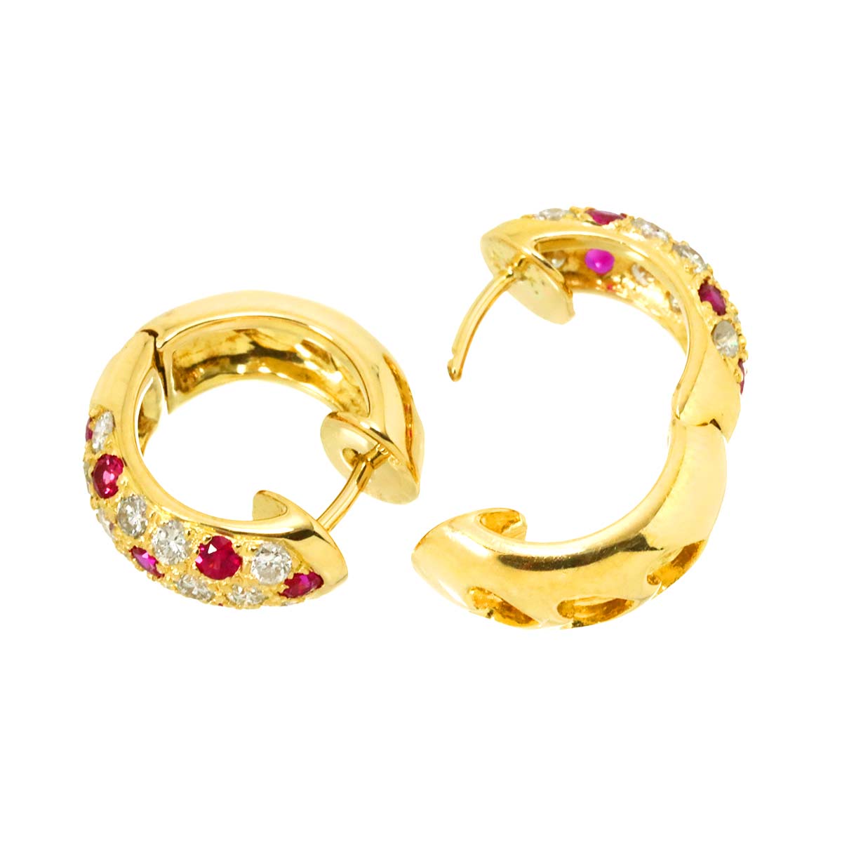 Ruby 0.25ct/0.25ct Diamond 0.27ct/0.27ct Earrings Pierced K18 YG 750