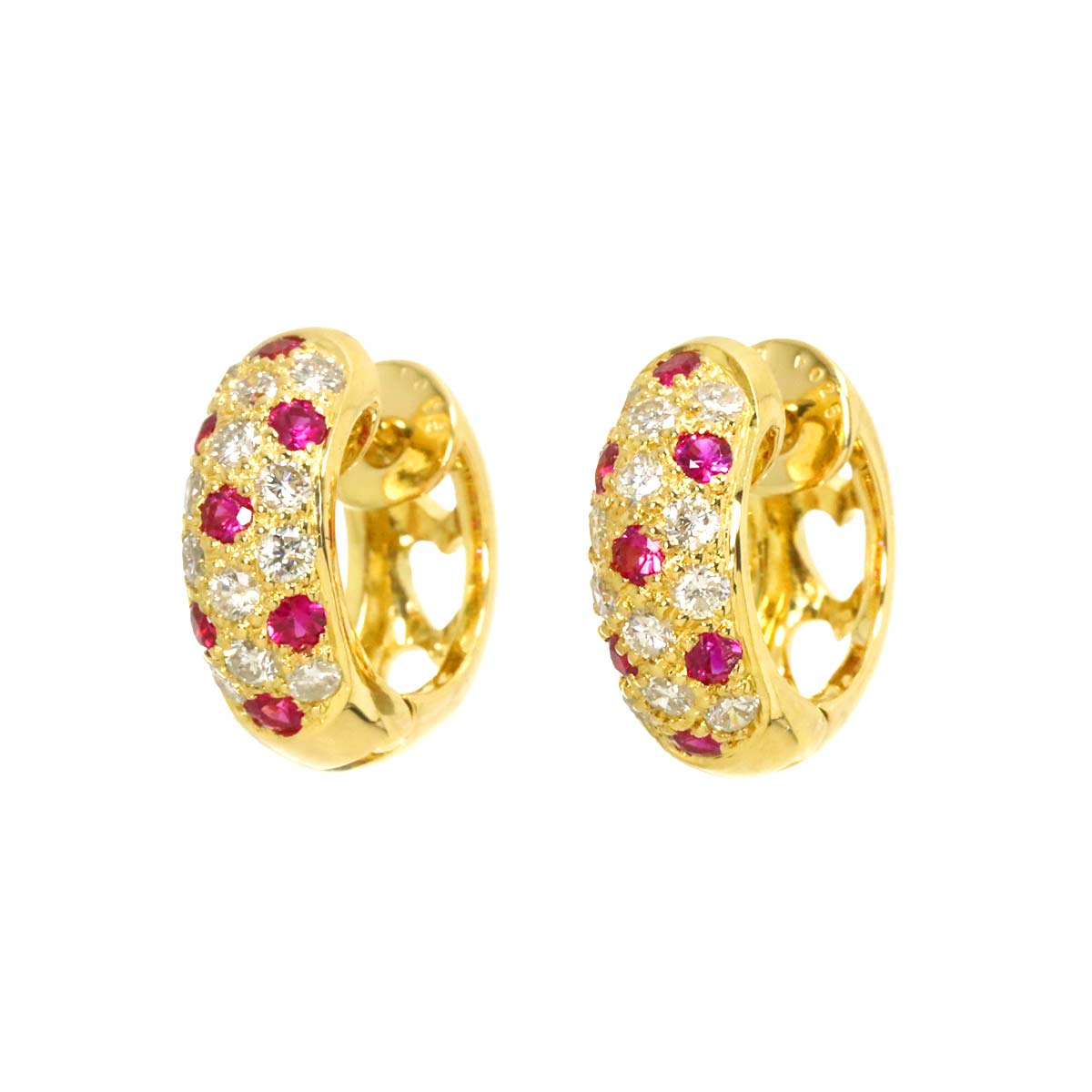 Ruby 0.25ct/0.25ct Diamond 0.27ct/0.27ct Earrings Pierced K18 YG 750