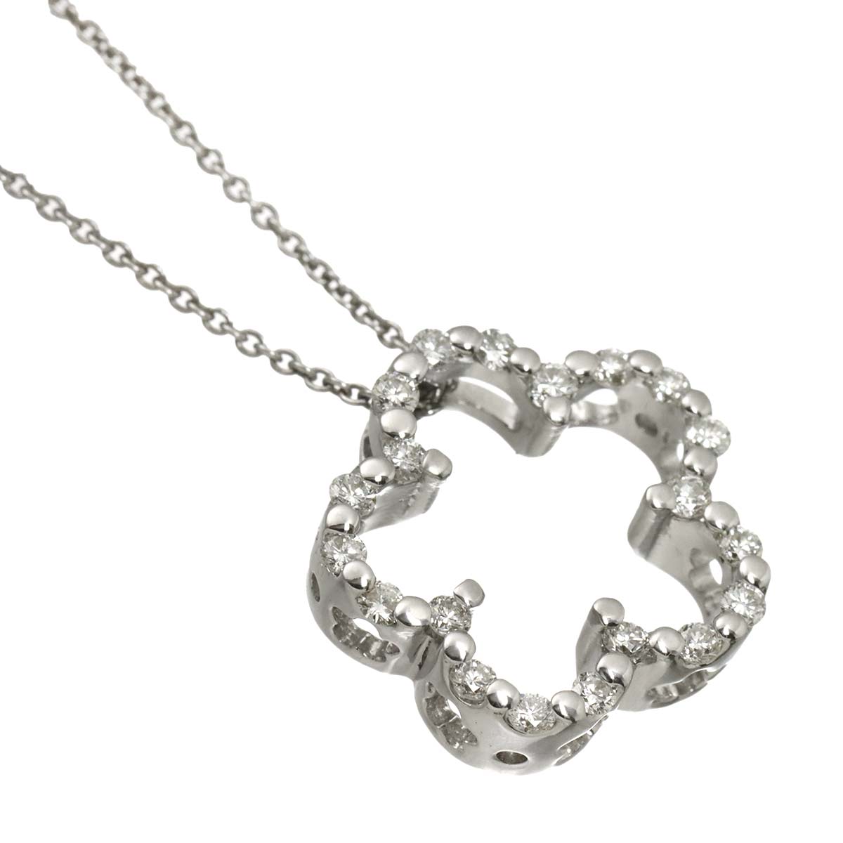 Flower Motif Diamond 0.40ct Necklace 18K White Gold 750