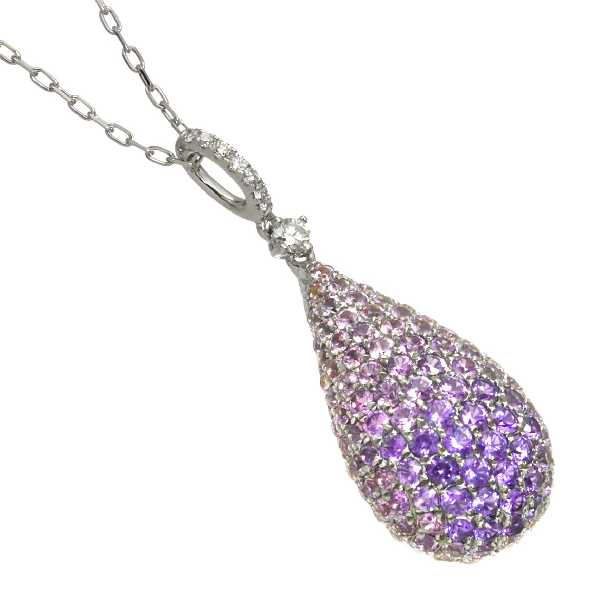 Sapphire 2.00ct Diamond 0.10ct Necklace 18K WG White Gold 750