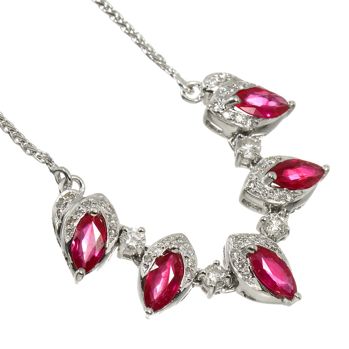Ruby 1.45ct Diamond 0.40ct Necklace 18K WG White Gold 750 90312215