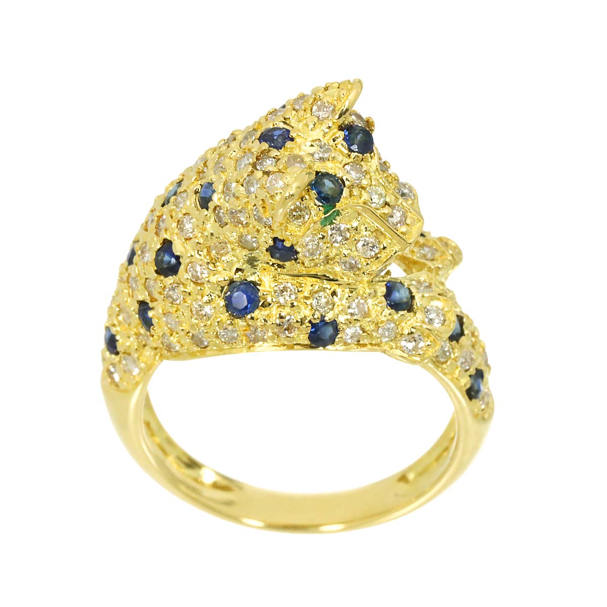Sapphire 1.05ct Emerald Diamond 1.08ct Ring 18K YG size6.25-6.5(US)