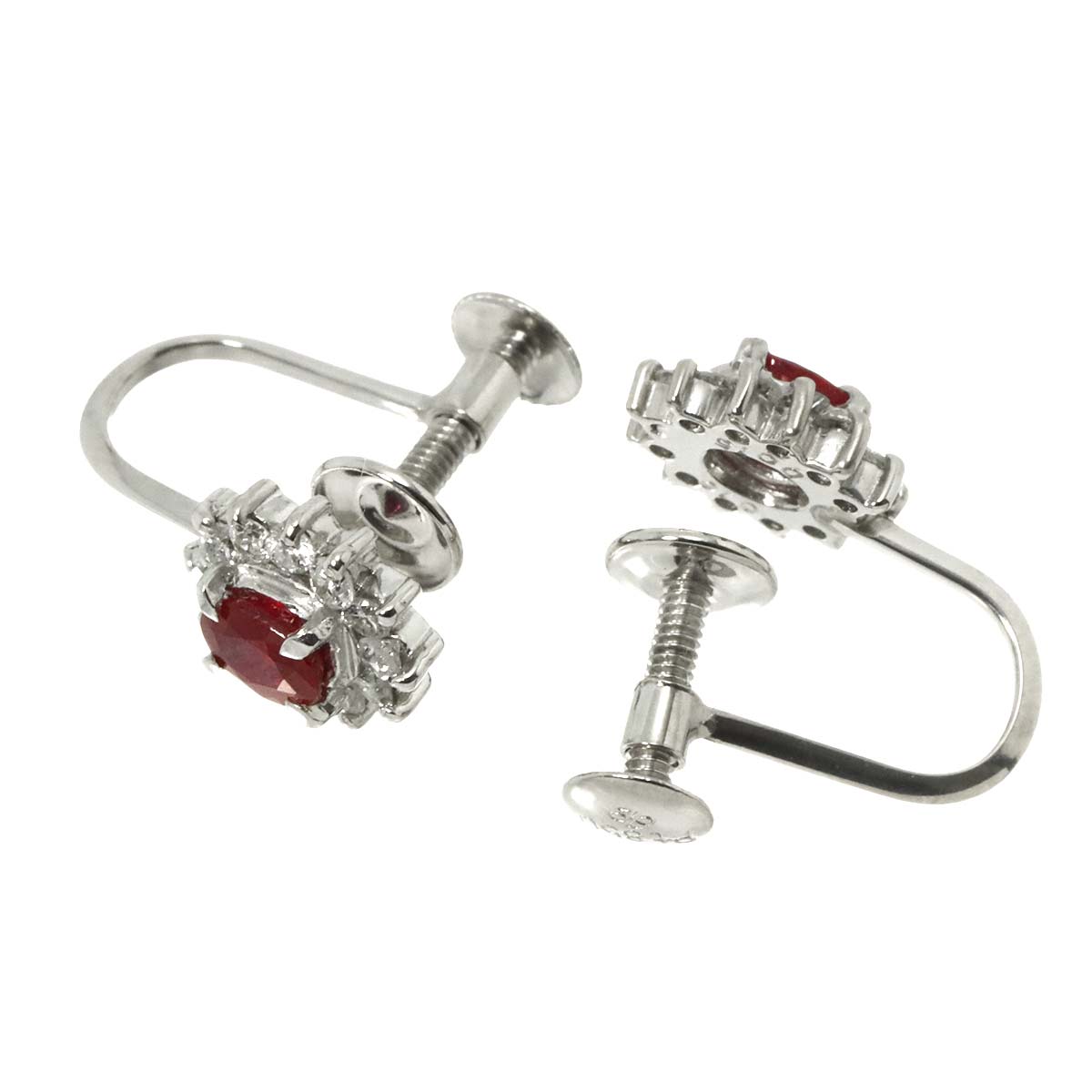 Ruby 0.21ct/0.16ct Diamond 0.15ct/0.15ct Earrings Clip on Platinum