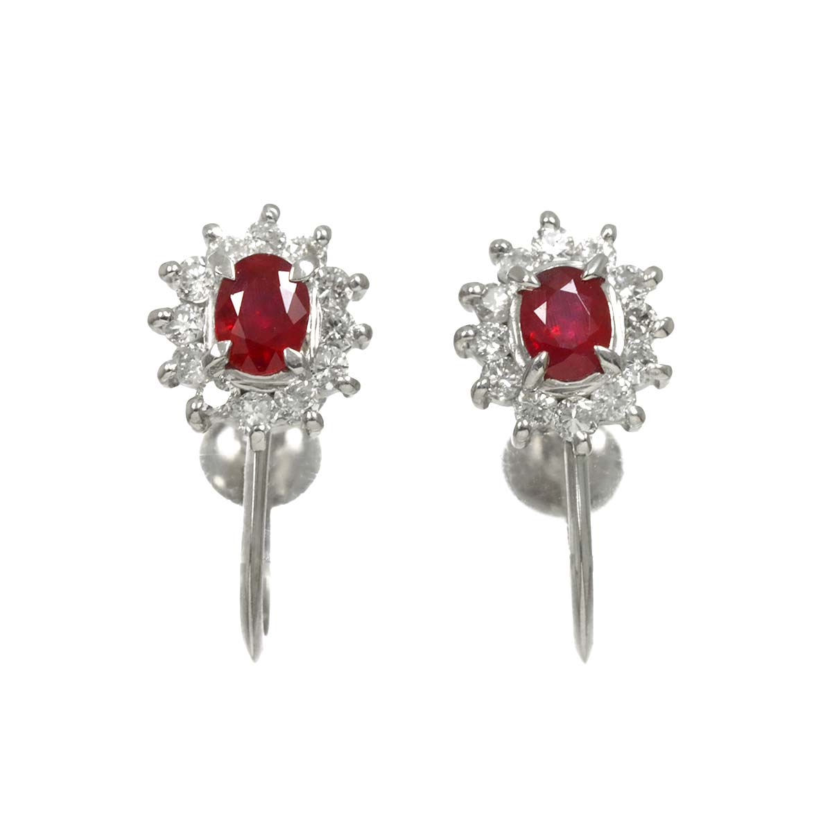 Ruby 0.21ct/0.16ct Diamond 0.15ct/0.15ct Earrings Clip on Platinum