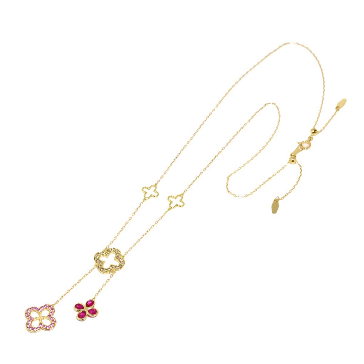 Ruby Sapphire Diamond Necklace 18K YG Yellow Gold 750