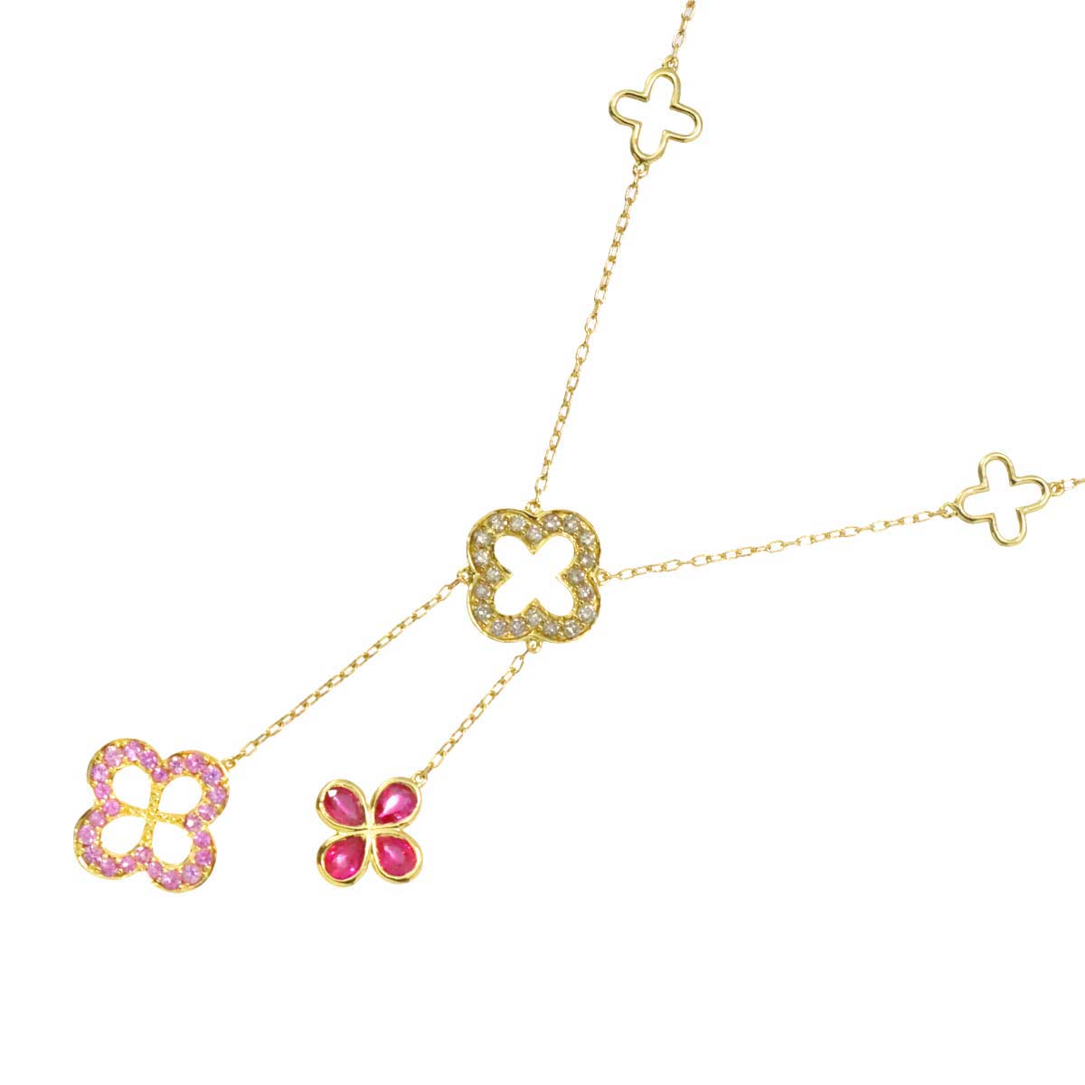 Ruby Sapphire Diamond Necklace 18K YG Yellow Gold 750
