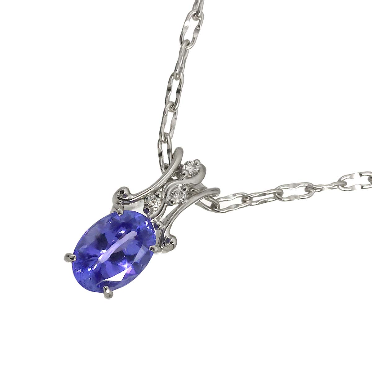 Tanzanite 2.13ct Diamond 0.05ct Necklace 18K WG White Gold 750