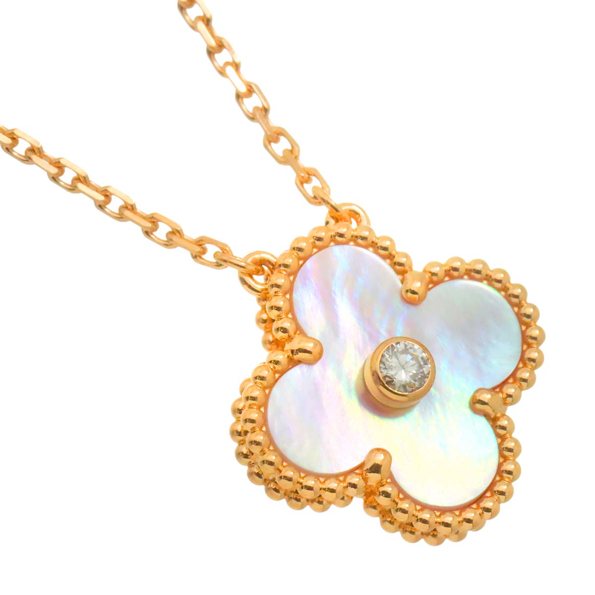 Vintage Alhambra Pink MOP Diamond Necklace 18K PG 750