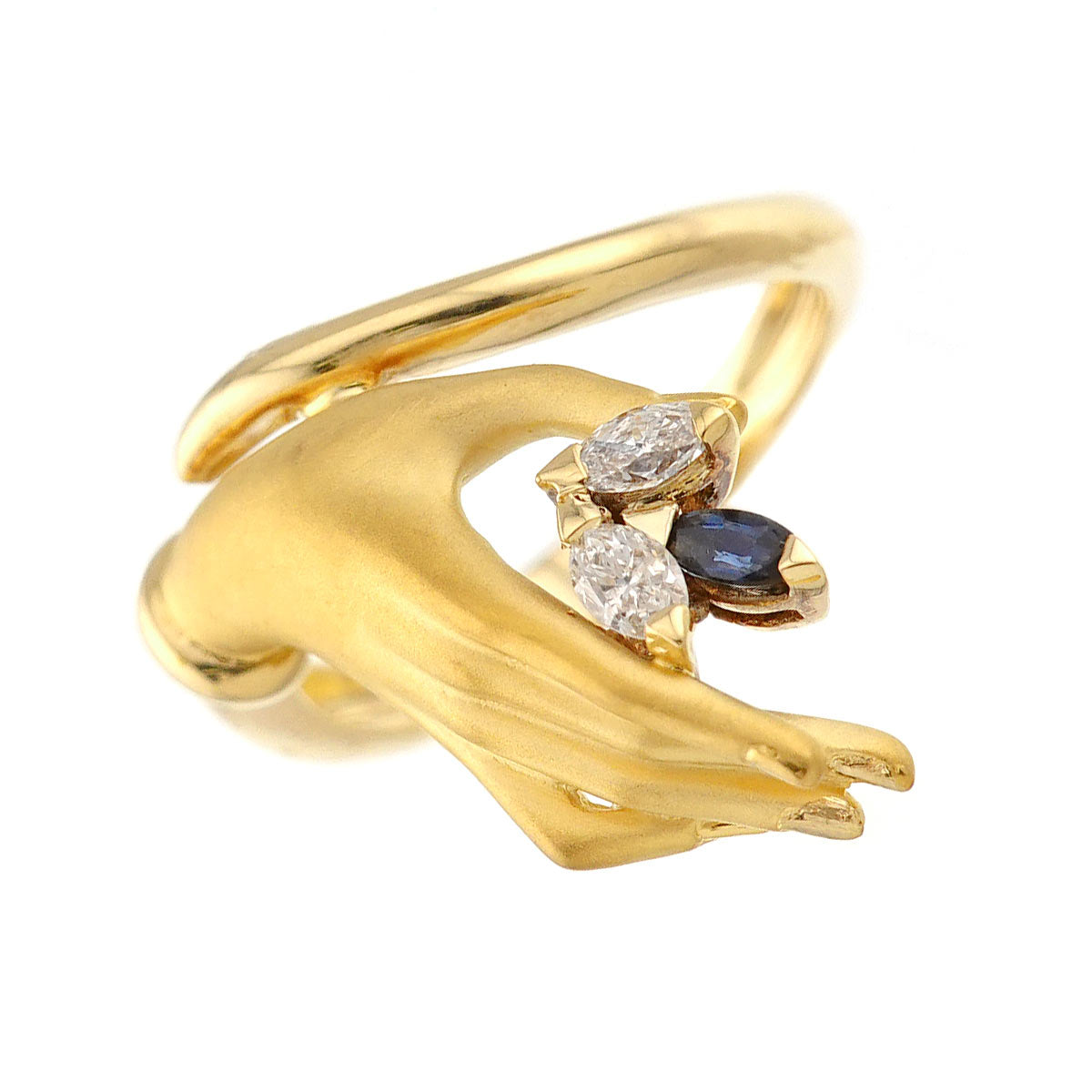 Sapphire Diamond Ring K18 YG 750 Size6(US)