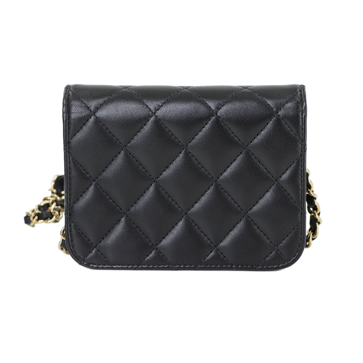 Mini Mini Matelasse Chain Shoulder Bag Leather Black Ribbon
