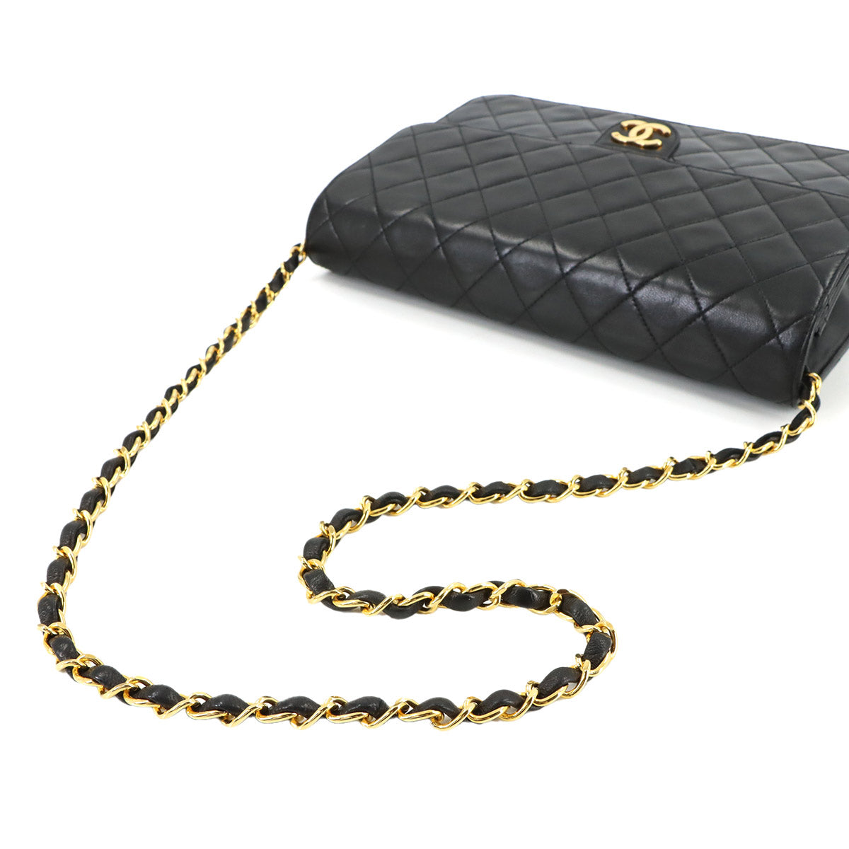 Matelasse Chain Shoulder Bag Leather Black Vintage A03570