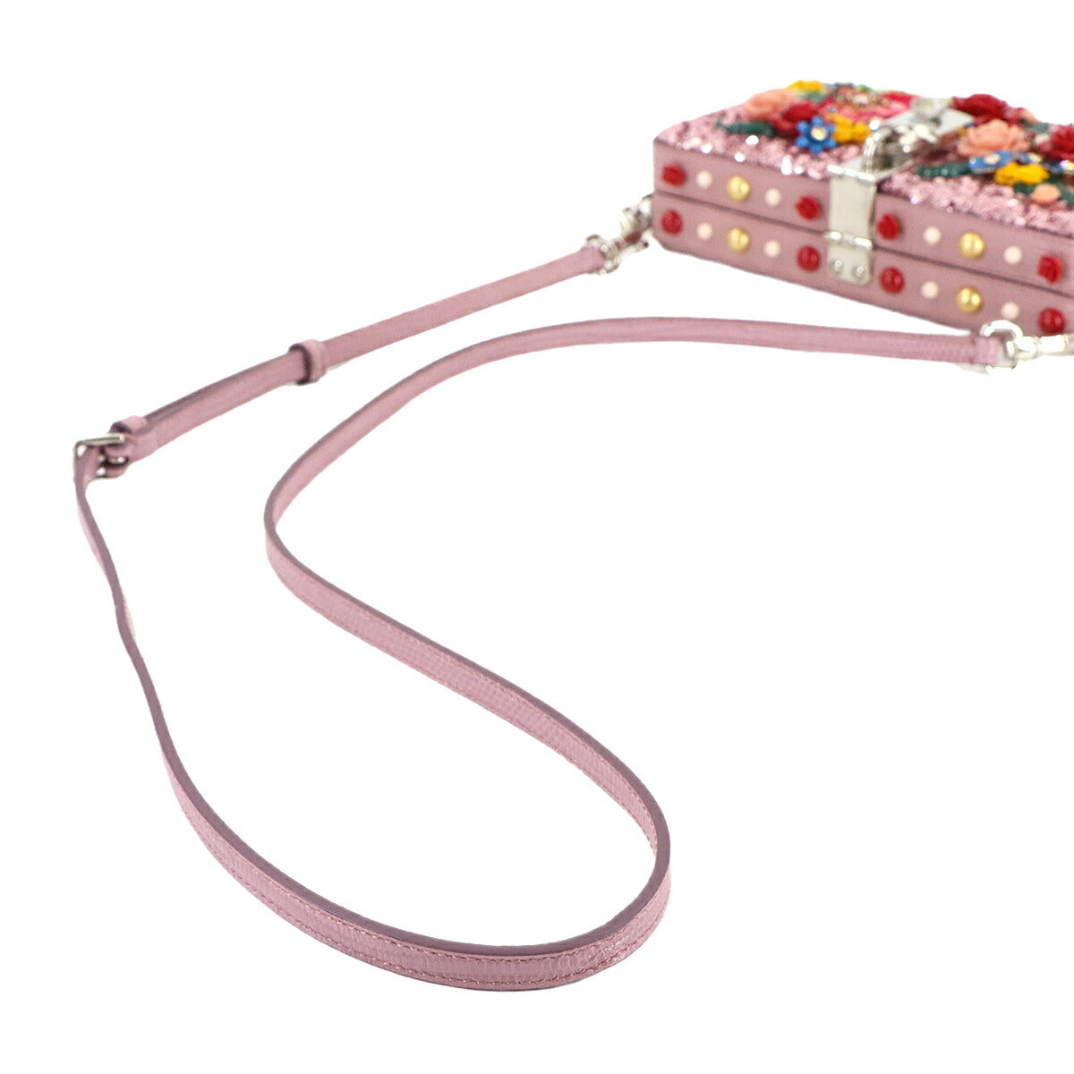 Flower motif Shoulder Clutch Bag Leather Sequins Pink