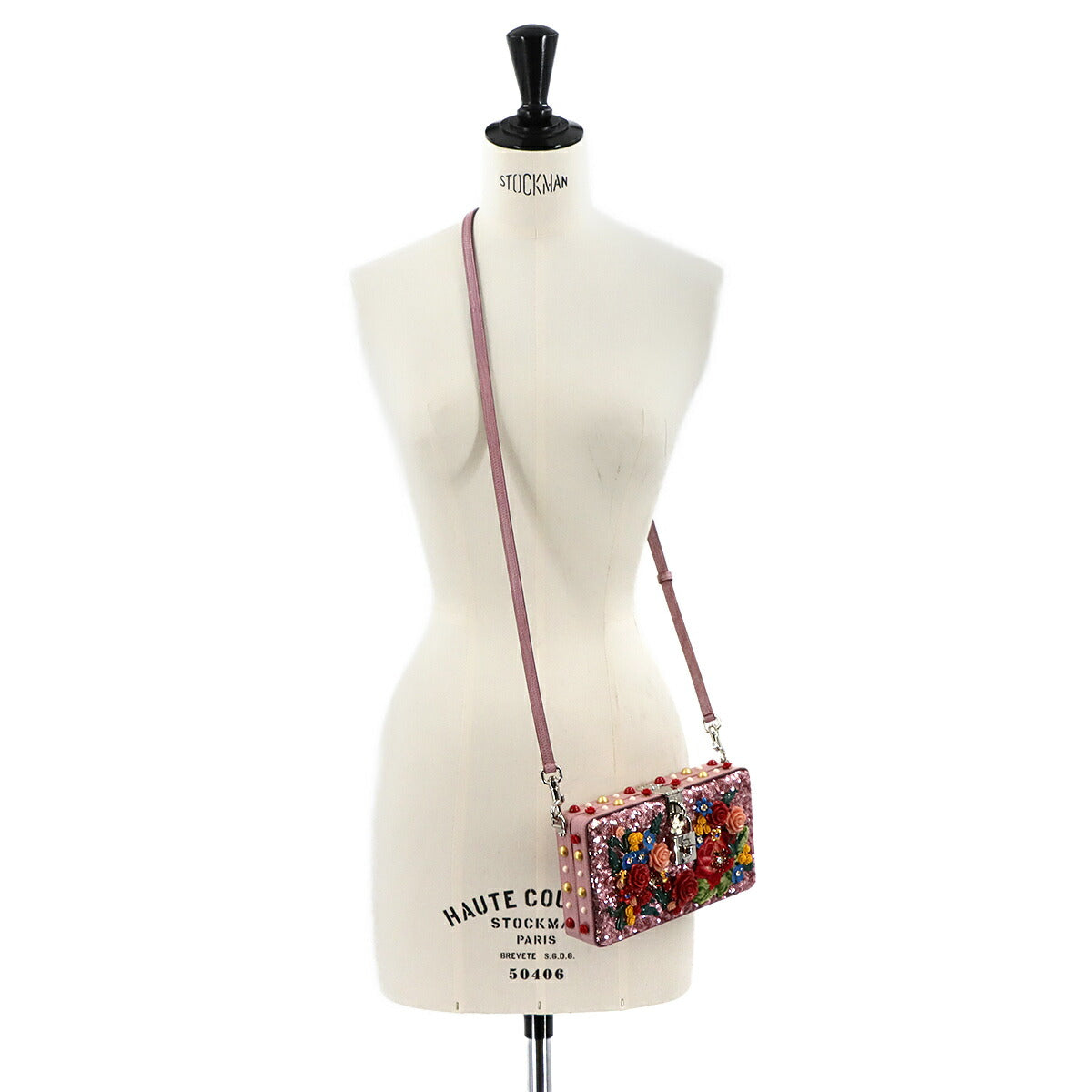 Flower motif Shoulder Clutch Bag Leather Sequins Pink