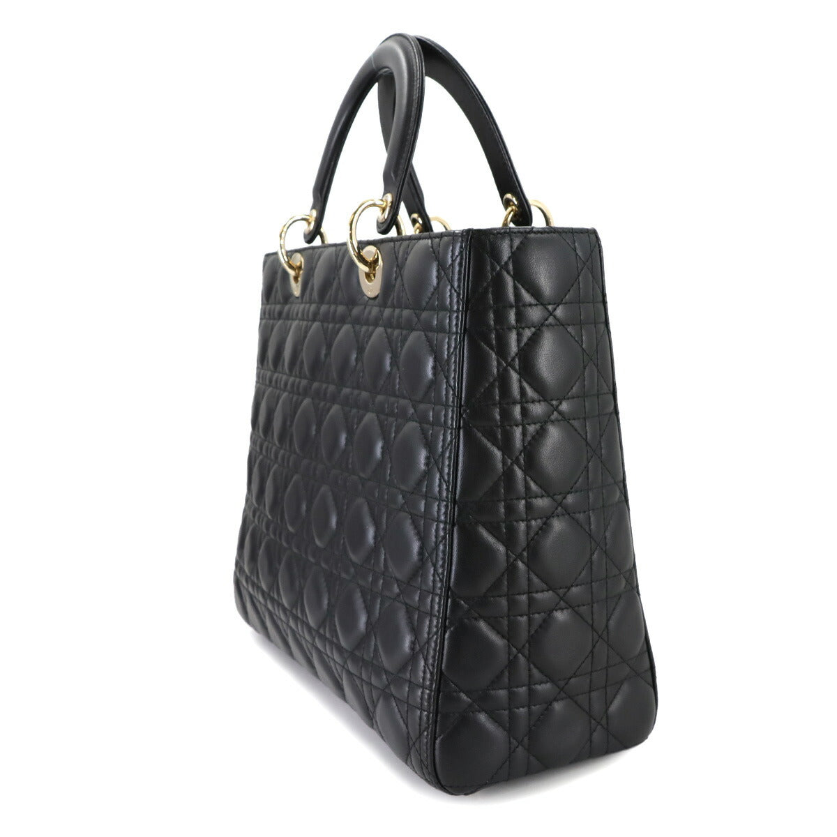 Lady Dior Large 2way Hand Shoulder Bag Leather Black