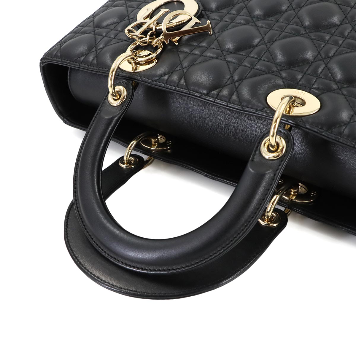 Lady Dior Large 2way Hand Shoulder Bag Leather Black