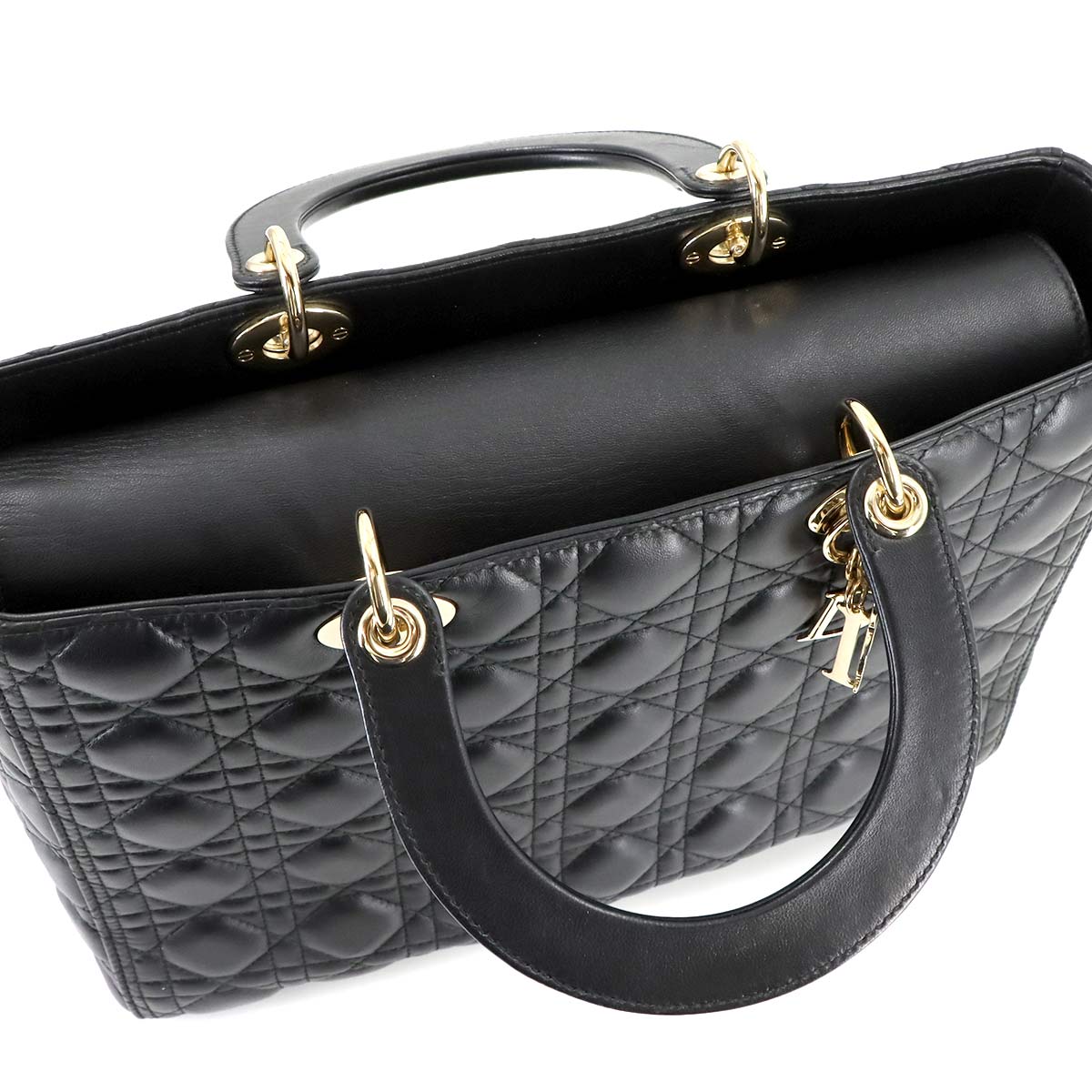 Lady Dior Large 2way Hand Shoulder Bag Leather Black