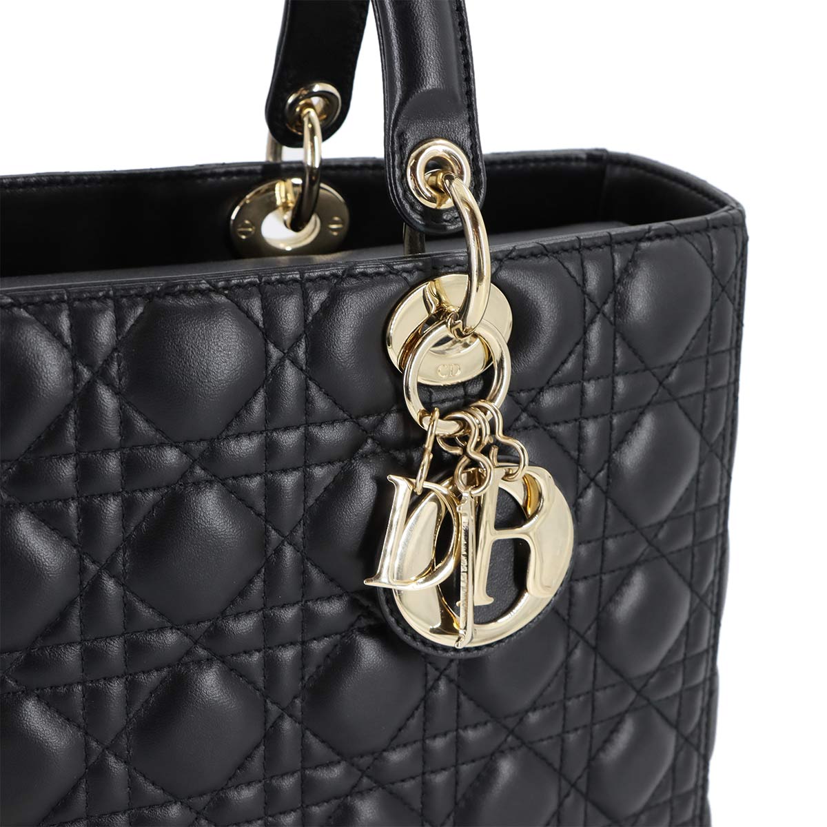 Lady Dior Large 2way Hand Shoulder Bag Leather Black