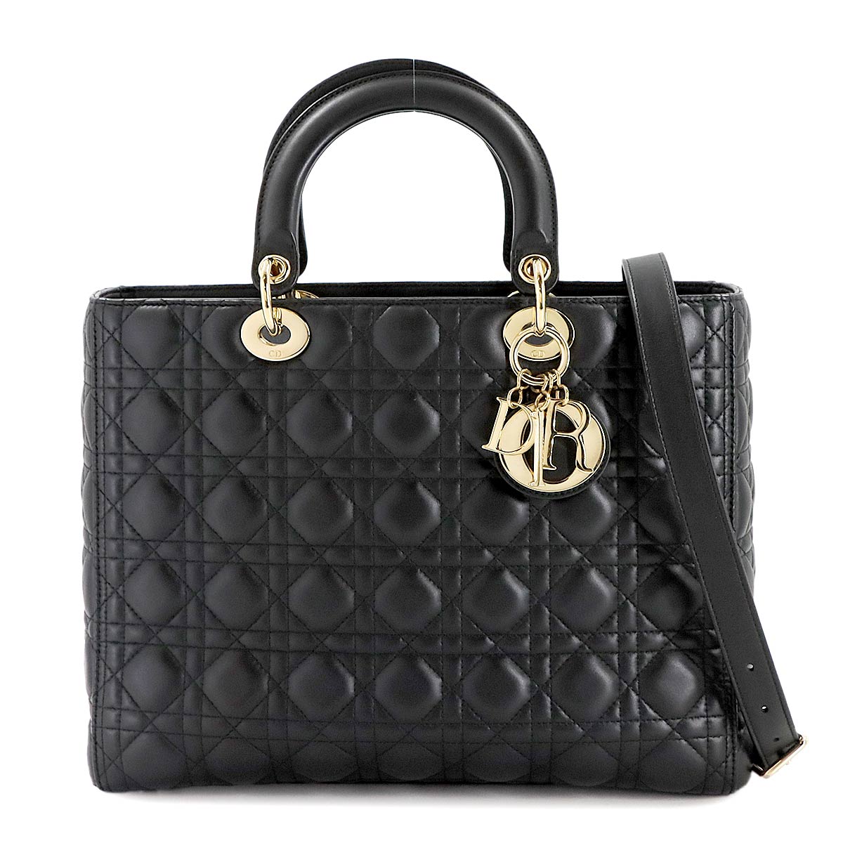 Lady Dior Large 2way Hand Shoulder Bag Leather Black