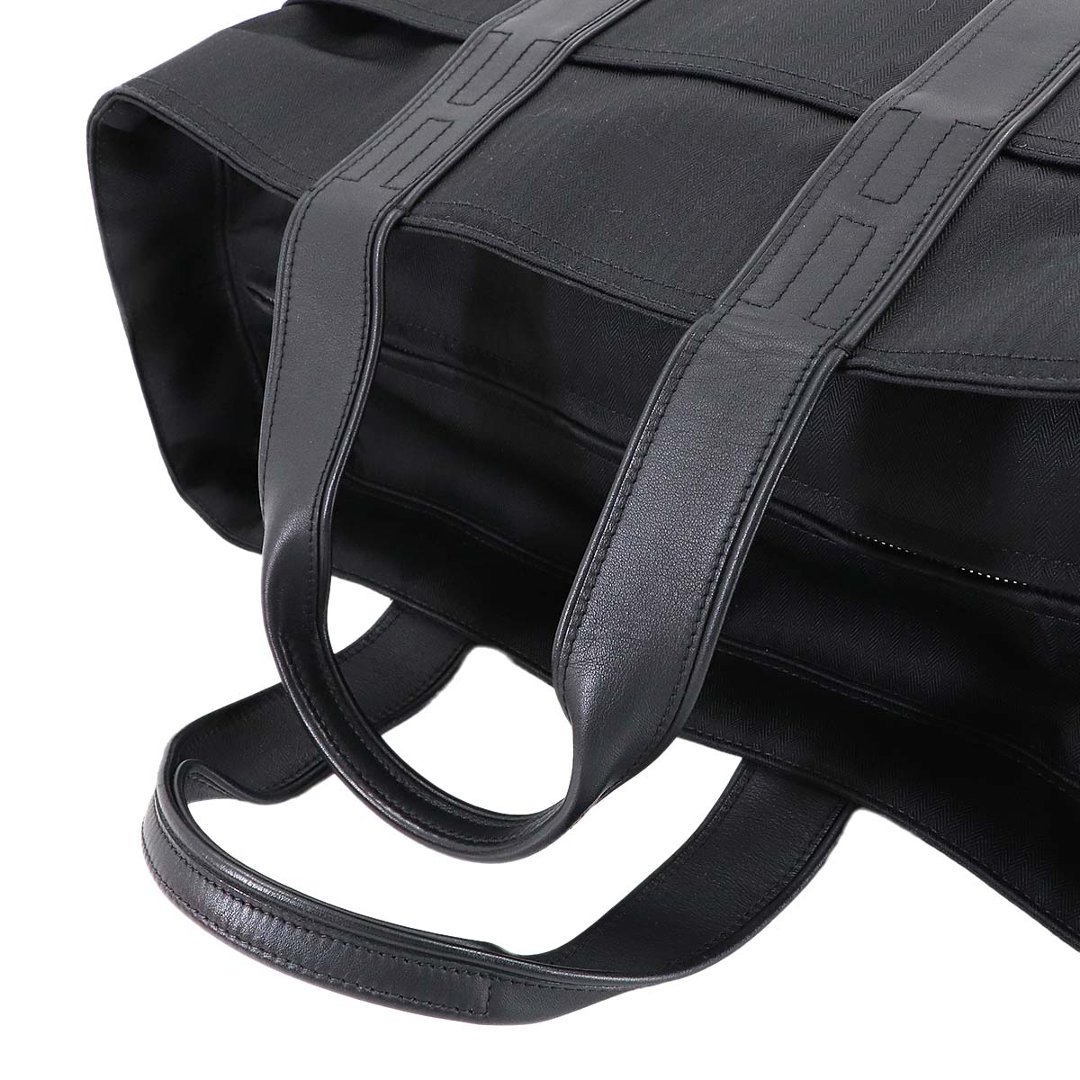 Acapulco MM Tote Bag Toile Chevrons Leather Black Purse