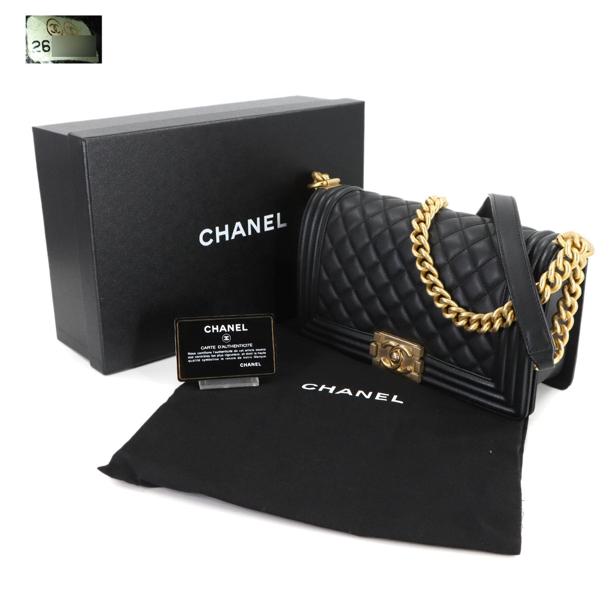 BOY CHANEL Chain Shoulder Bag Leather Black A67086 Purse