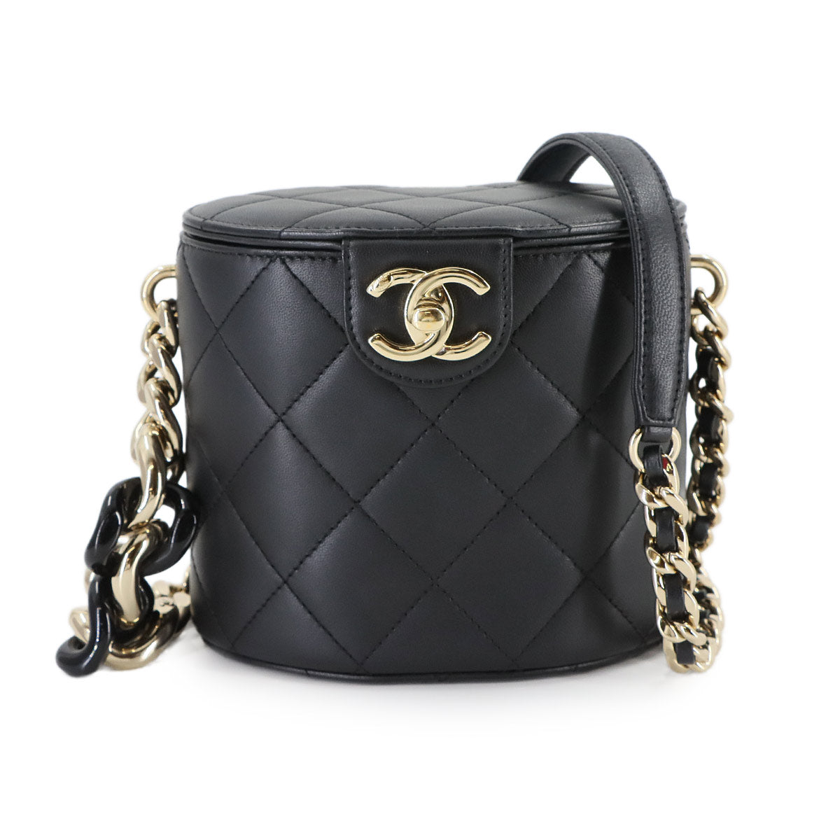Matelasse Chain Shoulder Bag Leather Black Purse