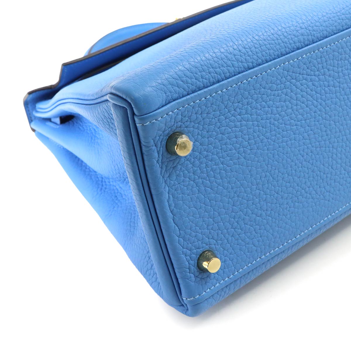 Kelly 32 Taurillon Clemence Bleu Paradis Hand Shoulder Bag